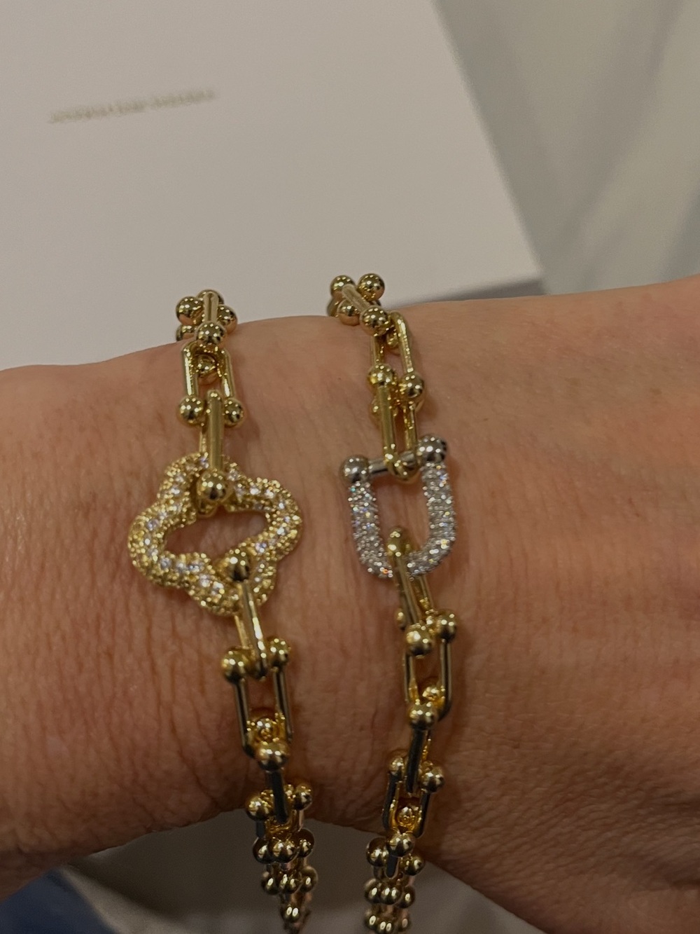 Adina Eden Two-Tone Gold and Silver Pave Link Bracelets